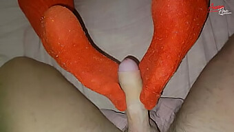 Close-Up Of A Foot Fetish Play In The Bedroom